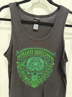 Harley-Davidson Women's Size M Black & Green Lucky Ride Shamrock Skull Tank